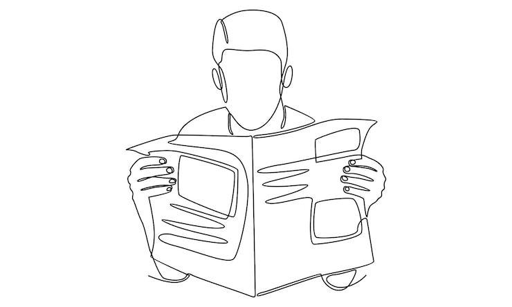 ononderbroken lijn van zakenman die de krant leest