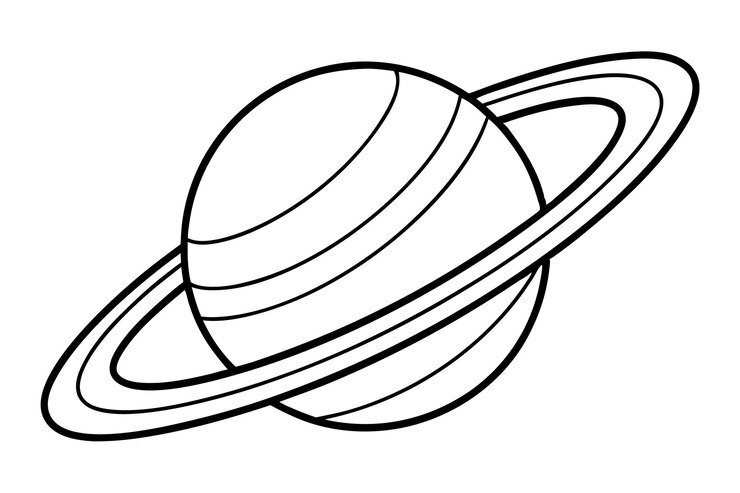 Vector ononderbroken lijnkunst saturnus planeet icoon illustratie zwart-wit