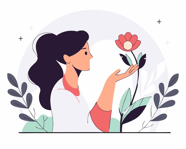 Ononderbroken lijnkunst vrouw met bloemen illustratie