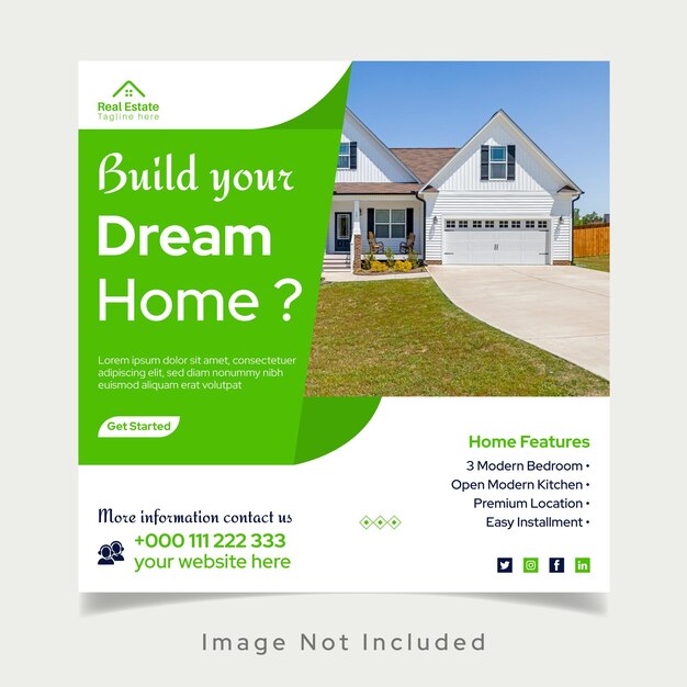 Onroerend goed Huis verkoop advertenties promotie social media post sjabloon ontwerp