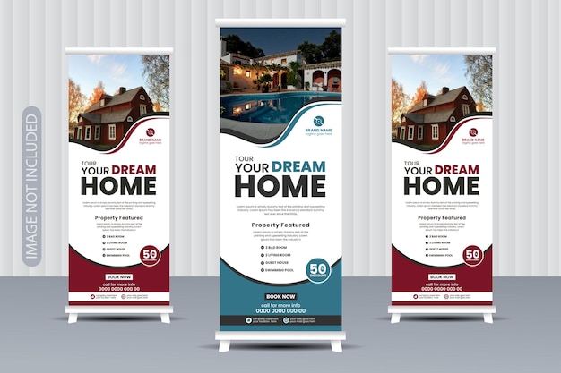 Onroerend goed roll-up banner of cover design sjabloon Moderne luxe onroerend goed huis of huis verkoop