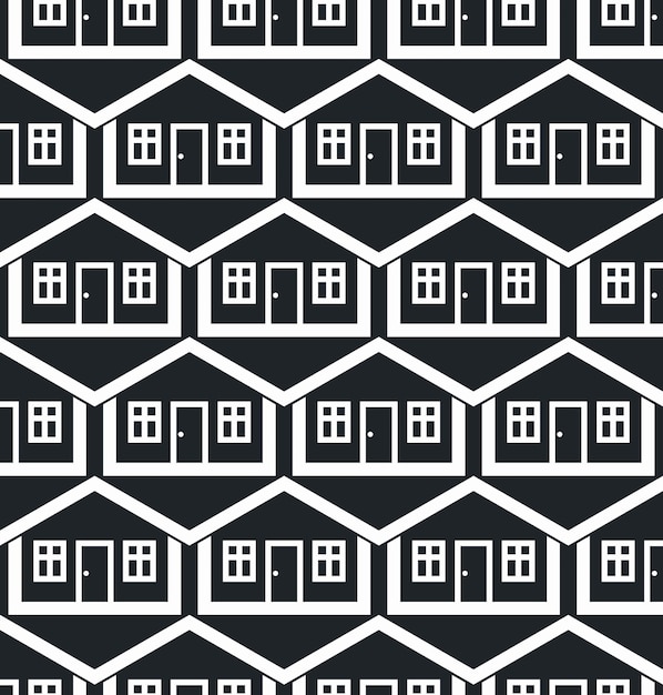 Onroerend goed thema symmetrische vector naadloze patroon, abstracte huizen afbeelding. Projectontwikkelaar idee, voor gebruik in grafisch ontwerp.