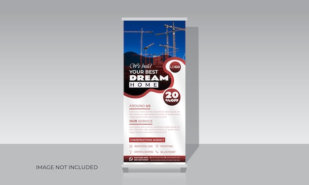 Onroerend goed woningbouw flyer roll-up banner stand sjabloonontwerp