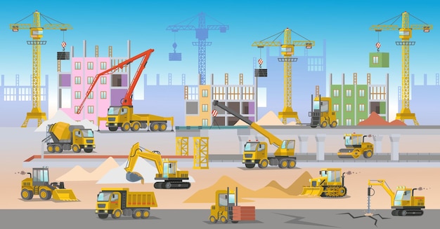 Construction Site Concept Vector Building, Workers And, 43% OFF