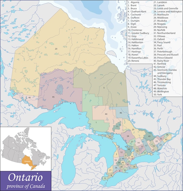 Vector ontario, een van de 13 provincies en territoria van canada, ligt in het oosten van canada