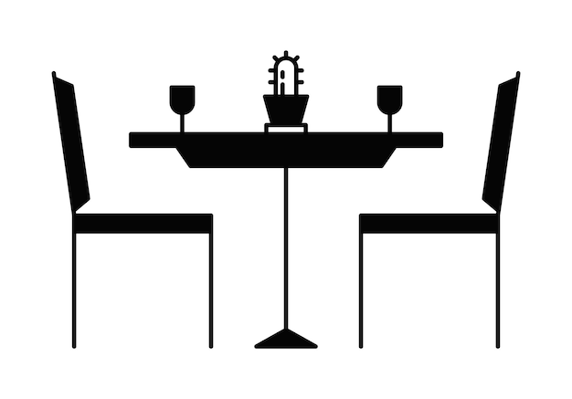 Ontbijt- of vergadertafel met geïsoleerde kantoorwerkplek vector silhouetten