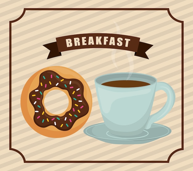 Ontbijtconcept door koffiemok en doughnutpictogram dat wordt vertegenwoordigd