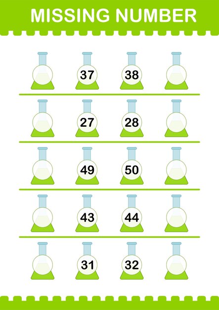 Vector ontbrekend nummer bij erlenmeyer-werkblad voor kinderen