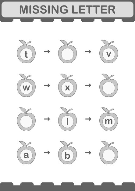 Ontbrekende brief met Apple Worksheet voor kinderen