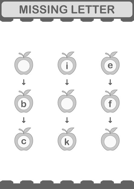 Ontbrekende brief met Apple Worksheet voor kinderen