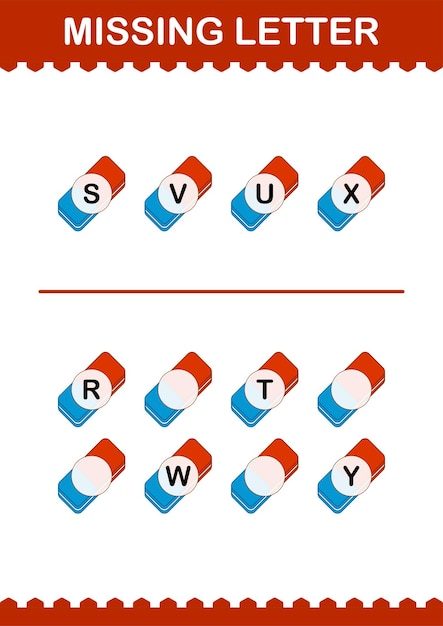 Ontbrekende letter met gumwerkblad voor kinderen