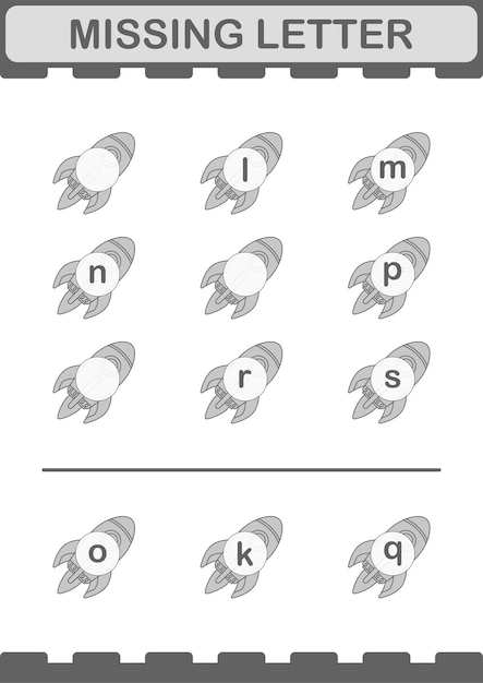 Ontbrekende letter met raket werkblad voor kinderen