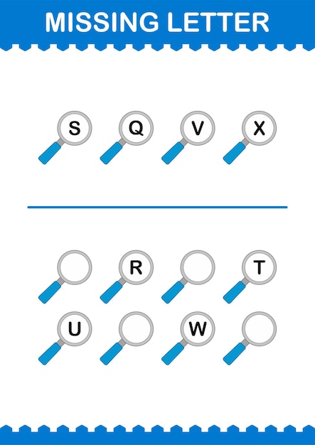 Ontbrekende letter met vergrootglas werkblad voor kinderen