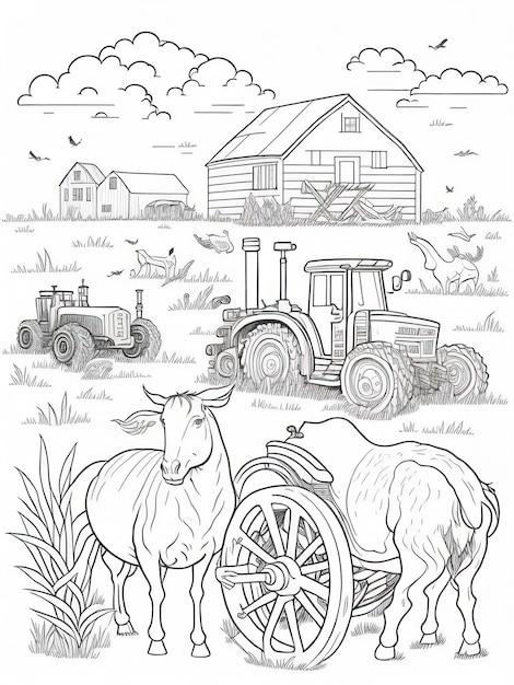 Ontdek de schoonheid van het leven op de boerderij Kleurboekillustraties voor kinderen