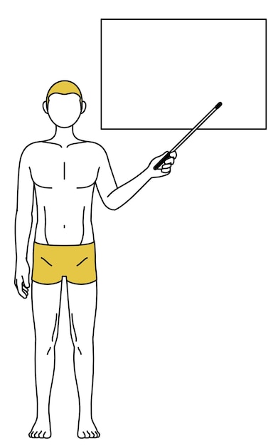 Ontharing en esthetiek voor mannen image Een man in ondergoed wijst naar een whiteboard met een indicatorstok