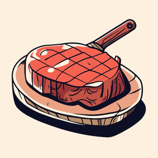 Vector ontmoet steak met de hand getekende platte stijlvolle cartoon sticker icoon concept geïsoleerde illustratie