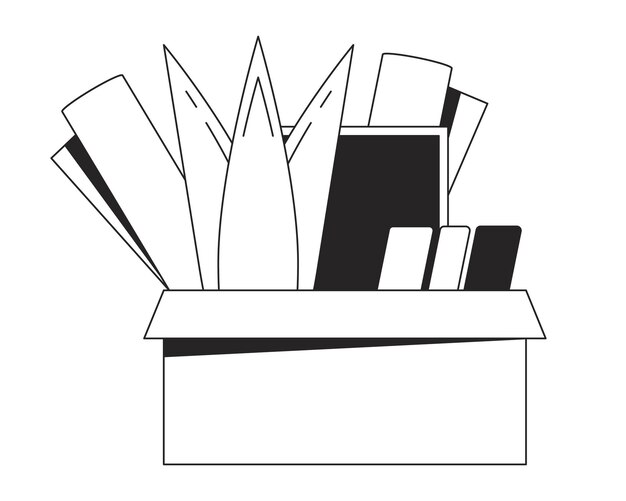 Vector ontslagen doos platte monochrome geïsoleerde vectorobject u wordt ontslagen bezittingen in doos ontslagdag bewerkbare zwart-witte lijnkunst tekening eenvoudige outline spot illustratie voor webgrafisch ontwerp