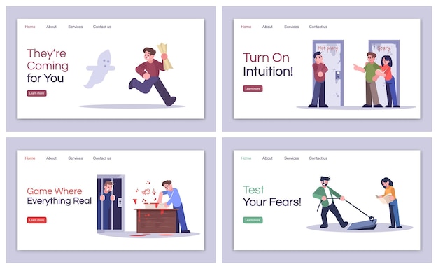 Ontsnap kamer bestemmingspagina vector sjablonen set Intuïtie website interface idee met platte illustraties inschakelen Test je angsten homepage lay-out Zoektocht kamer webbanner webpagina cartoon concept