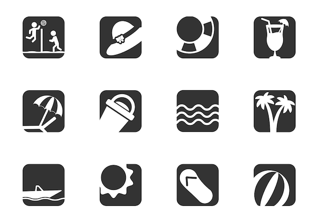 Ontspannen op het strand icon set