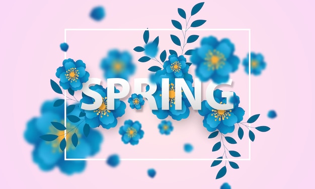 Vector ontwerp banner frame blauwe bloem lente achtergrond met mooie.