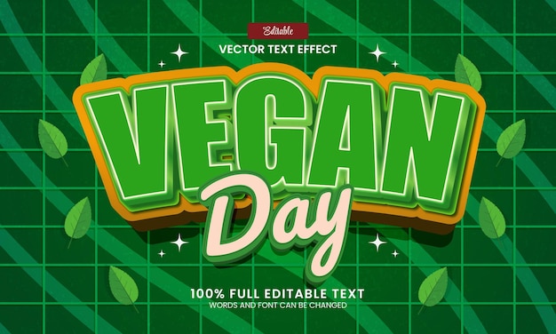 Ontwerp bewerkbaar teksteffect veganistische dag 3d vectorillustratie