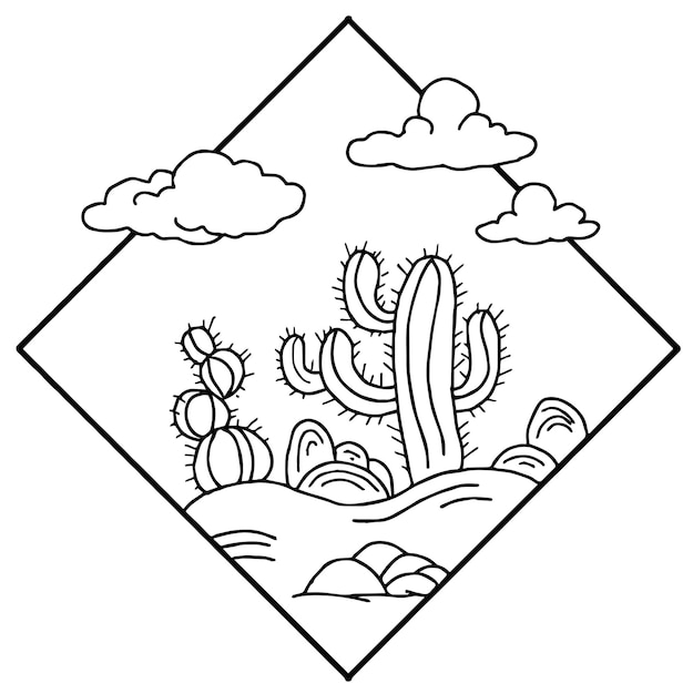 Ontwerp cactus woestijnlandschap logo schets art