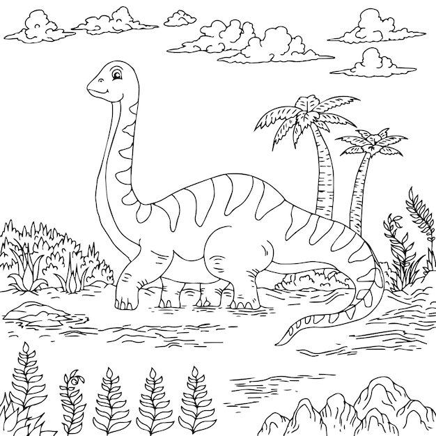 ontwerp dinosaurus karakter kleurplaat voor kind
