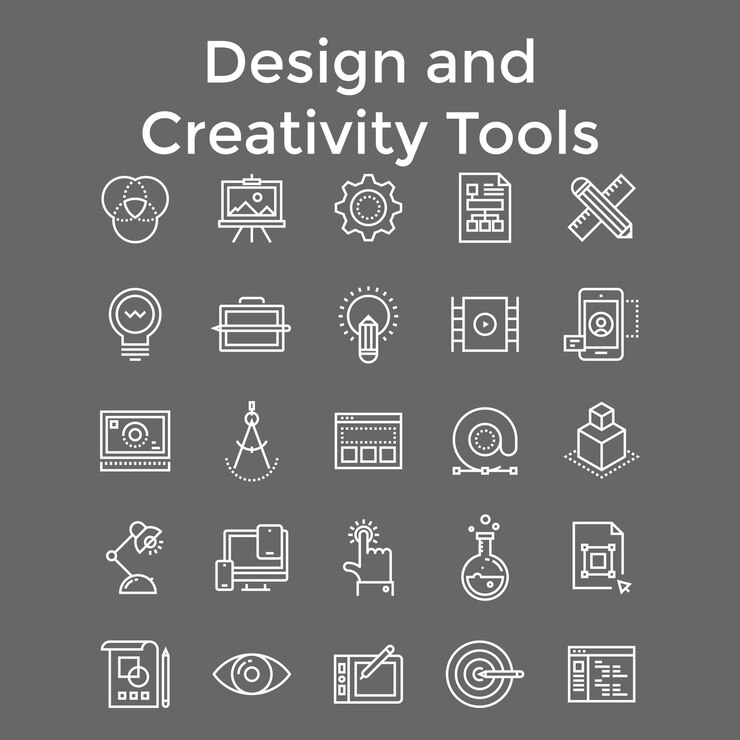 Vector ontwerp- en creativiteitshulpmiddelen iconen set professionele hulpmiddelen voor grafisch ontwerp digitale kunstwerken en