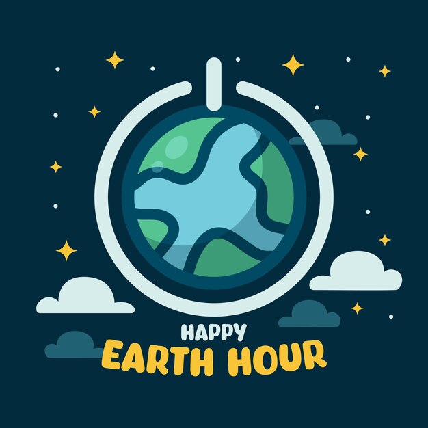 Ontwerp flat earth hour vector illustratie earth hour day earth hour schakel de lamp uit