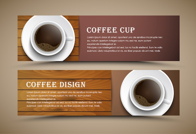 Ontwerp koffiebannerset met kop koffie