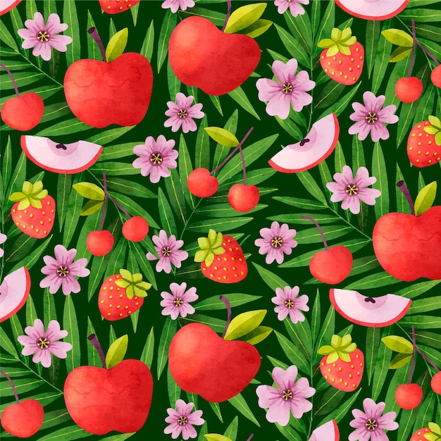 Vector ontwerp met aquarelfruit en bloemenpatroon