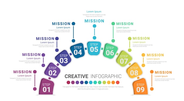 Ontwerp met halve cirkel infographic-elementen met 9 opties