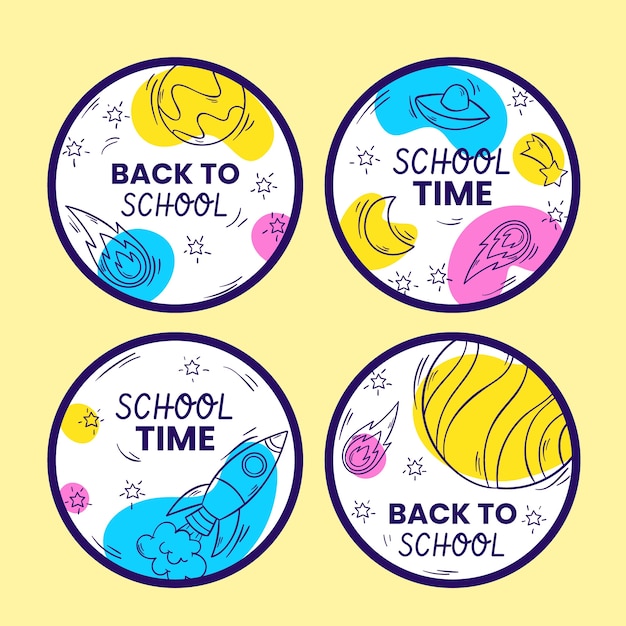 Vector ontwerp met handgetekende schoolstickers