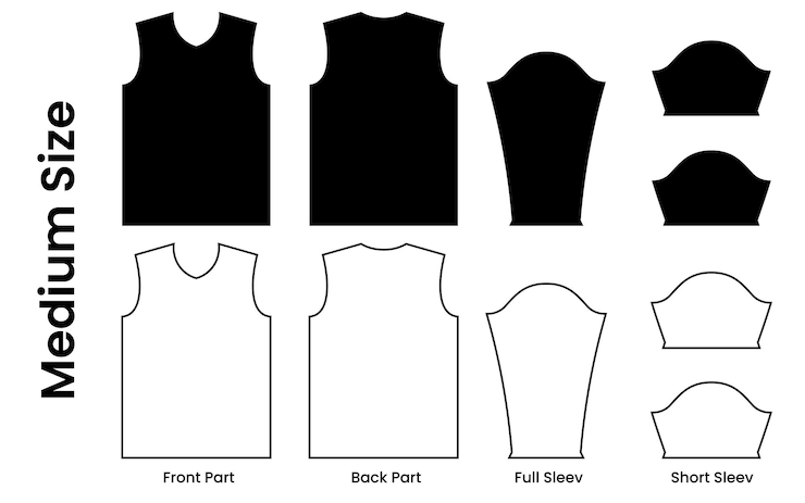 Vector ontwerp sjabloon jersey internationale maat middelgrote maat jersey patroon sjabloon tshirt