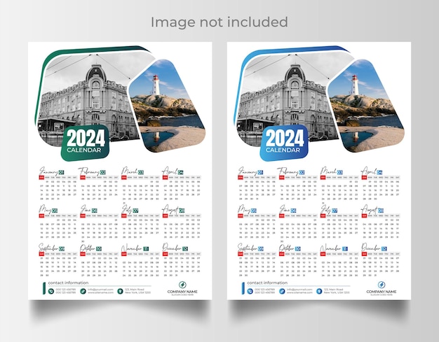 Vector ontwerp sjabloon van de onepage muurkalender voor 2024