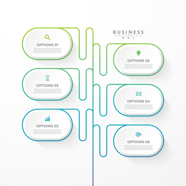 Ontwerp sjabloon voor vector infographic labels met iconen en 6 opties of stappen geschikt voor proces