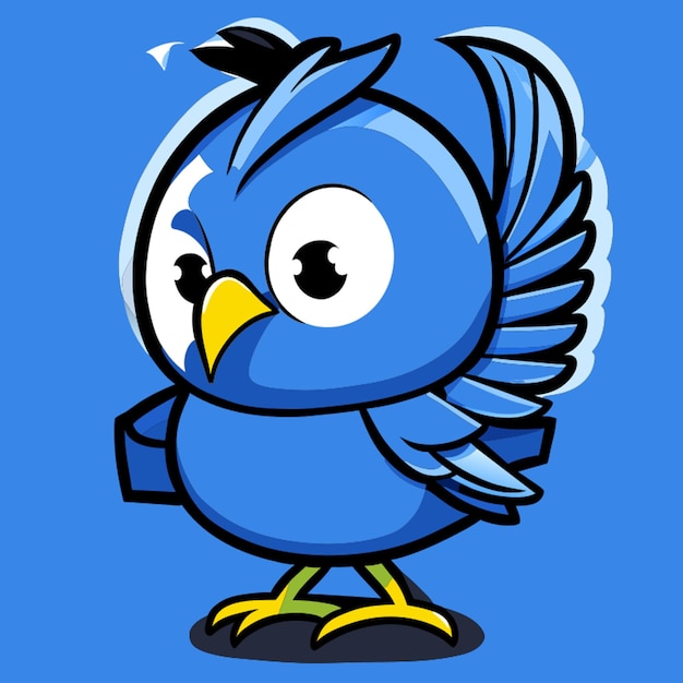 ontwerp stripfiguur met humoristische blauwe twitter vogel vectorillustratie