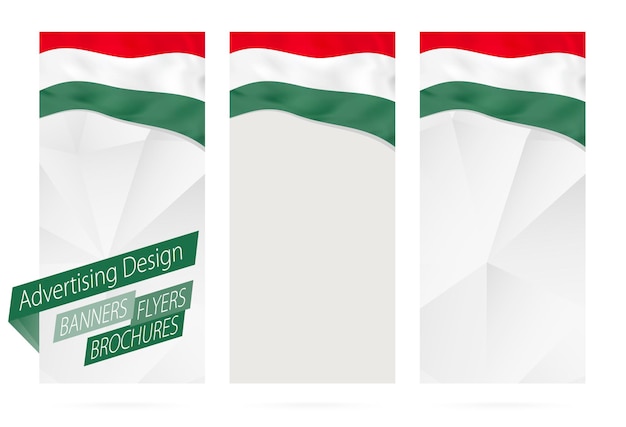 Ontwerp van banners flyers brochures met vlag van Hongarije