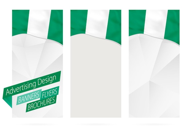 Ontwerp van banners flyers brochures met vlag van Nigeria