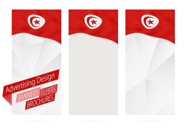 Ontwerp van banners flyers brochures met vlag van Tunesië