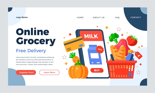 Vector ontwerp van bestemmingspagina voor online supermarkt