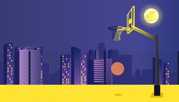 Vector ontwerp van de afbeelding van het basketbalveld 's nachts