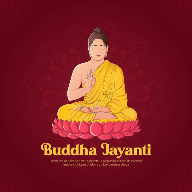 Ontwerp van de banner van happy buddha jayanti cartoon stijlsjabloon