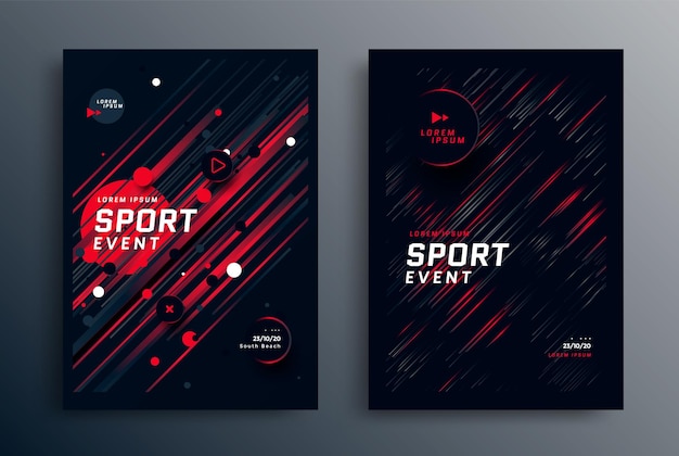 Ontwerp van de lay-out van de poster voor sportevenementen in zwarte en rode kleuren. Dekking voor fitnesscentrum.