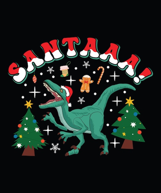Ontwerp van de T-shirt van de kerstman en van de dinosaurus