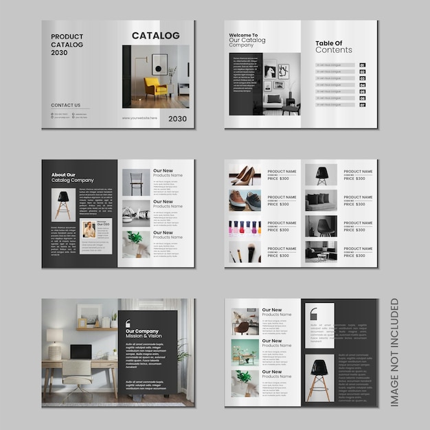 Ontwerp van een catalogus of een sjabloon van een productcatalogus van 12 bladzijden