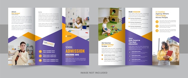 Vector ontwerp van een drievoudige brochure voor onderwijs en een schooltoelatingbrochure