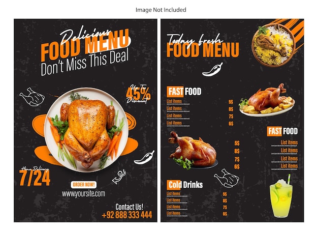 Ontwerp van een menu-flyer of een sjabloon voor het ontwerp van een voedingsbrochure