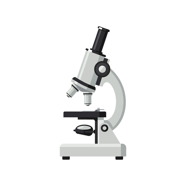 Ontwerp van een microscoop in gedetailleerde platte stijl met illustratie van een wetenschappelijke verkenningsvector