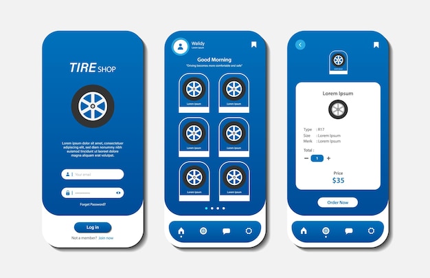 Vector ontwerp van een online bandenwinkel voor een mobiele applicatie